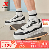 特步小滑板男板鞋秋冬新款情侣休闲运动鞋低帮平底耐磨鞋女鞋 黑/帆白-男款 39