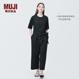 无印良品（MUJI）女式  麻混 弹力 连体裤 裤子女款 连体衣 女装 汉麻 BC2J9C4S 黑色 L (165/88A)