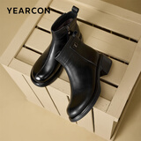 意尔康女鞋切尔西短靴马丁靴瘦瘦靴中筒保暖大码妈妈鞋 26628W 黑色41