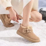 日泰（RITAI）雪地靴女勃肯鞋冬季保暖防滑面包鞋加厚棉靴 圆头扣卡其 39