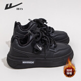 回力冬季新款女鞋厚底板鞋女加绒时尚棉鞋 J575Z 黑色加绒款 37