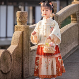 忆爱女童汉服秋冬款古装长袖儿童马面裙套装加绒女孩衣服春秋装中国风 米色3件套（上衣+内搭+马面裙） 130 建议（120-130cm）