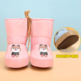 忆爱婴儿棉鞋宝宝鞋子0-1岁冬季加绒加厚高筒防水布棉靴软底不掉鞋 粉色月亮熊-棉鞋 12.5 0-1岁