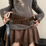 九寸阳光复古皮带铆钉宽腰带裙子毛衣束腰裤带牛仔裤腰封个性皮带配饰 棕色腰带【不规则铆钉】