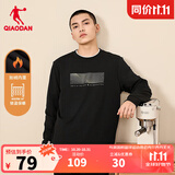 乔丹加绒卫衣男外套秋冬季保暖长袖圆领套头衫针织上衣运动服 黑色 加绒-326B L