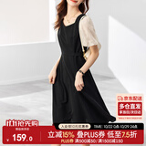 尚都比拉法式连衣裙夏季中长款a字裙泡泡袖系带收腰显瘦裙子 黑色 M 