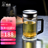 希诺（HEENOOR）玻璃杯带手柄双层加厚大容量男士泡茶杯带滤网高档商务办公水杯子 【明星款-420ml】高硼硅玻璃杯体 礼盒装（带滤网）