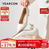 意尔康女鞋细跟通勤工作鞋浅口时装高跟鞋单鞋女春秋 26902W米白37