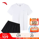 安踏速干套装丨运动短袖短裤两件套女夏季冰丝跑步吸湿透气羽毛球服