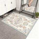 欧纶斯（Oulens）地垫脚垫卧室入户门垫浴室卫生间厕所地垫厨房客厅地毯可水洗裁剪 莫妮卡-绿 120cm*80cm 【床边毯丨平绒款】