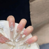 铂呐苓纯手工穿戴甲片新年美甲贴片女生春节礼物假指甲片果冻胶水中长款 奶油小香风-细狗尖【S码】