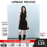 UR2025春季新款女摩登气质褶皱收腰显瘦无袖连衣裙UYY750030 黑色 S