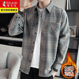 啄木鸟格子衬衫男士装2025春秋季最新款外套休闲长袖冬加绒衬衣外穿衣服 2108灰色 XL