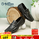 金利来（Goldlion）豆豆鞋男鞋秋季商务休闲鞋套脚男士皮鞋时尚鸵鸟纹乐福鞋皮鞋男 黑色（偏大一码） 39