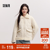 森马（Semir）棉服女拼接毛绒翻领温柔百搭2024冬季宽松棉衣复古风109724112003
