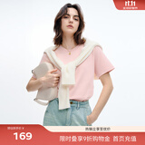 伊芙丽（eifini）蒋欣代言【经典延续】天然桑蚕丝简约真丝混纺丝光内搭T恤女上衣 粉色 M 100-110斤