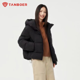 坦博尔泡芙连帽羽绒服女短款韩版面包服小个子秋冬外套 黑色 S (160) 建议体重110斤-120斤