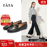 他她（TATA）方头乐福鞋女休闲平底一脚蹬小皮鞋女单鞋春秋款FLC22AM4 黑色 34
