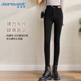 真维斯（Jeanswest）牛仔裤女秋季棉弹力小脚裤子女柔软高腰显瘦收腹提臀黑色28