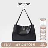半坡饰族（bampo）女包包新款福瑞方方包头层牛皮大容量轻奢单肩斜挎包礼物女友 墨碳黑-大包 可装14寸电脑