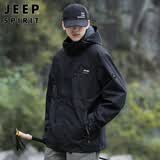 JEEP SPIRIT吉普夹克男春秋季韩版工装三合一摇粒绒冲锋外套男装 黑色- XL