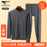 七匹狼中领秋衣秋裤男纯棉半高领抗菌保暖内衣男士套装线衣线裤棉毛衫裤 中领秋衣+秋裤套装(全棉抗菌)深灰 XL (175) 推荐体重130-150斤