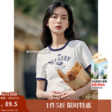 茵曼（INMAN）潮趣印花女装圆领短袖T恤修身显瘦套头短款2025夏季新款上衣 月牙白 -18525987 M