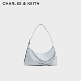 CHARLES&KEITH柔软拉链式褶皱单肩包腋下包包女包女士生日礼物CK2-40782472 Sea Salt Blue海盐蓝色 S