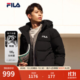 斐乐（FILA） 羽绒服男装冬季保暖连帽运动休闲长袖加厚外套开衫男装上衣 正黑色-BK S 165/88A