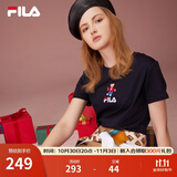 斐乐（FILA）官方女士短袖T恤夏印花运动女装针织短袖套头衫小熊T刺绣上衣 传奇蓝-NV S 160/80A