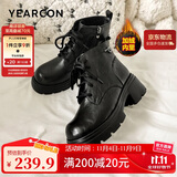意尔康女靴厚底百搭加绒马丁靴女复古英伦风短靴 14738W黑色38