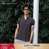 TOMMY HILFIGER25春夏新款男透气珠地网眼通勤修身短袖T恤/镶边翻领POLO衫 【修身款】石墨深灰P7I L （推荐：140-155斤）