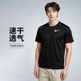 耐克（NIKE）男子运动T恤 速干衣 轻便休闲运动服AJ7566-010 黑M