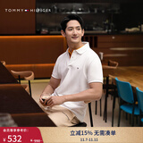 TOMMY HILFIGER25春夏新款男透气珠地网眼通勤修身短袖T恤/镶边翻领POLO衫 【修身款】云沐白色YAF M