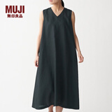 无印良品 MUJI 女式 法国亚麻水洗 无袖连衣裙 BCL07C0S 黑色 S