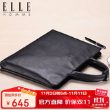 ELLE HOMME男士公文包 时尚真皮手提包 休闲商务电脑包牛皮男包262510黑色