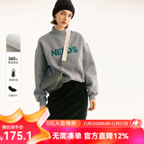 雲上生活女装秋冬韩版落肩袖套头衫宽松字母半高领加绒卫衣V2147 浅灰色 L