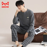 猫人男士睡衣男纯棉长袖长裤全棉套头青少年外穿大码宽松家居服套装 9243深灰色 XL 【建议130-150斤】