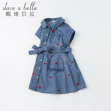 davebell戴维贝拉女童连衣裙夏季中大童牛仔裙夏装儿童洋气刺绣裙子童装DKY17996牛仔蓝110cm