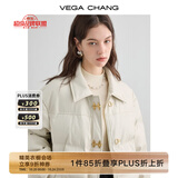 VEGA CHANG哑光PU皮羽绒服女2025年秋冬新款小个子白鸭绒短款外套 米色 M