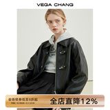 VEGA CHANG机车风皮衣女春秋季2025年韩版bf风一字扣PU皮夹克短外套 黑色 L