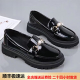 百丽踏真软皮小皮鞋女2025秋季新款英伦风休闲乐福女鞋松糕厚底黑色单鞋 黑色亮皮 升级款 36