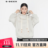 S.DEER圣迪奥女装卫衣百搭抽绳连帽加绒宽松通勤百搭时尚外套S21462205 浅红棕/49 L/170