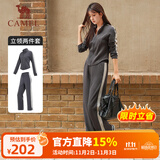 骆驼（CAMEL）立领健身女装撞色修身两件套运动服 Y24CAWL6620 墨灰 XL