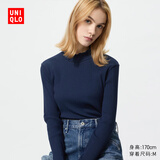 优衣库女装罗纹高领T恤/长袖小高领内搭25秋冬新款479588 68 深蓝色 2XL /165/100B