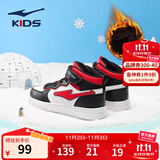 鸿星尔克男女童鞋儿童高帮滑板鞋小童棉鞋小白鞋小童鞋儿童鞋运动休闲鞋 正白/大学红-【男童冬季加绒】 -偏小1码 37