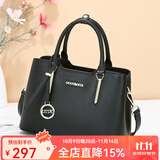 古缇蒂亚生日礼物女士包包头层牛皮女包斜挎手提包大容量真皮通勤包托特包 黑色
