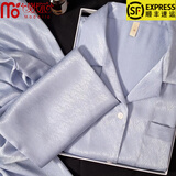 莫代尔高级感冰丝衬衫睡衣女春秋款长袖2025年新款仿真夏季丝家居服套装 吸湿透气：雾霾蓝  L 建议体重100-120斤