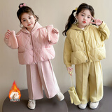 BUCHAOXING女童冬装套装2025新款儿童女孩衣服女宝宝加绒加厚洋气卫衣三件套 粉色三件套（上衣+裤子+马甲） 110 码 建议3-4周岁 身高105左右