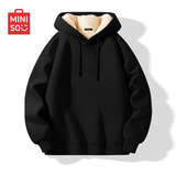 名创优品（MINISO）男士卫衣冬季新款加绒加厚重磅上衣外套羊羔绒套头衫 黑 XL 